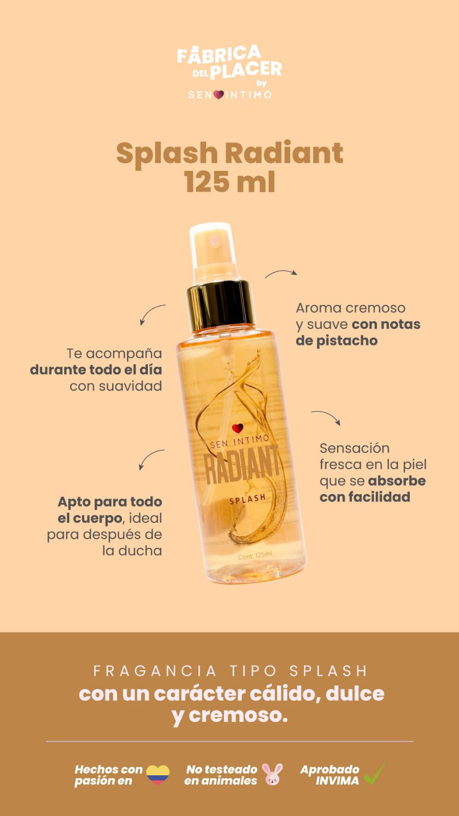 Splash Con Pheromonas Radiant x 125ml Sen Intimo (Precio Sugerido Al Publico 29.900)