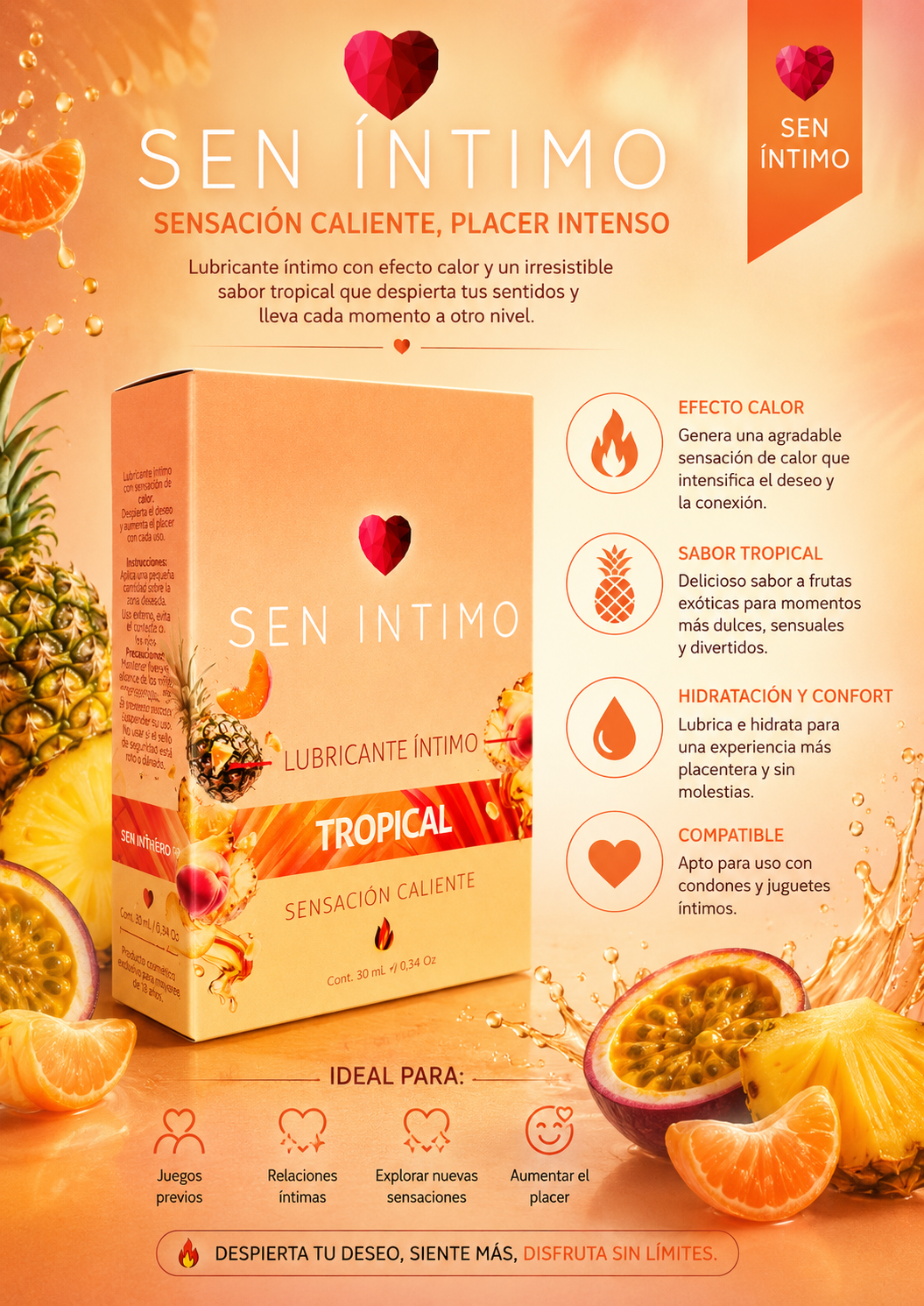 LUBRICANTE ÍNTIMO CALIENTE TROPICAL SEN INTIMO  30ML