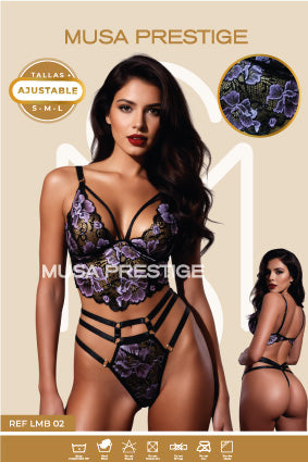 LMB 02 NEGRO ENCAJE MORADO