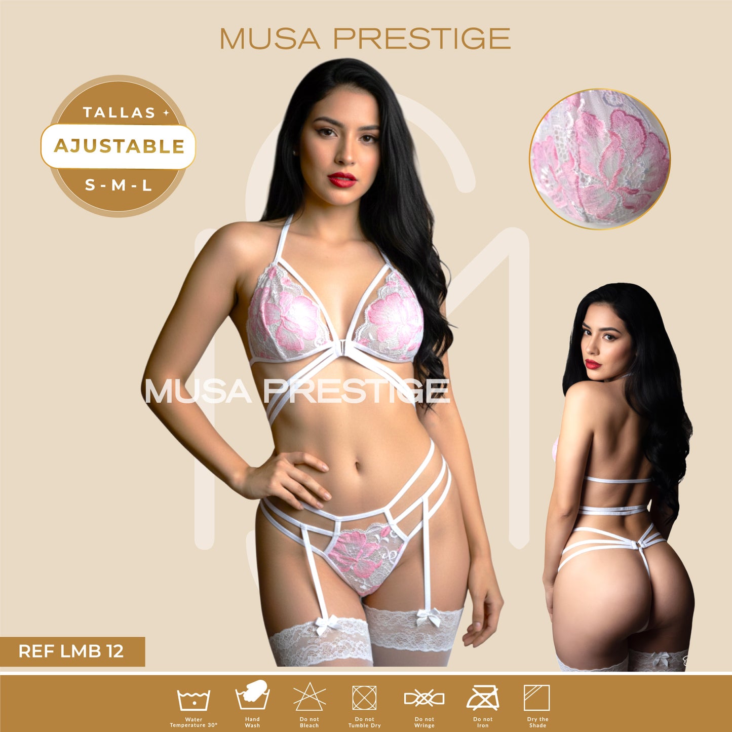 Lencería LMB 12 BLANCO ENCAJE ROSADO