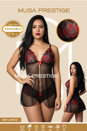 Lencería LMB 15 NEGRO ENCAJE ROJO