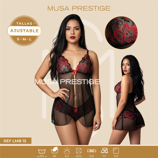 Lencería LMB 15 NEGRO ENCAJE ROJO