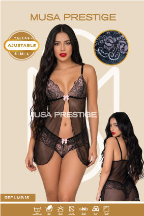 Lencería LMB 15 NEGRO ENCAJE ROSADO