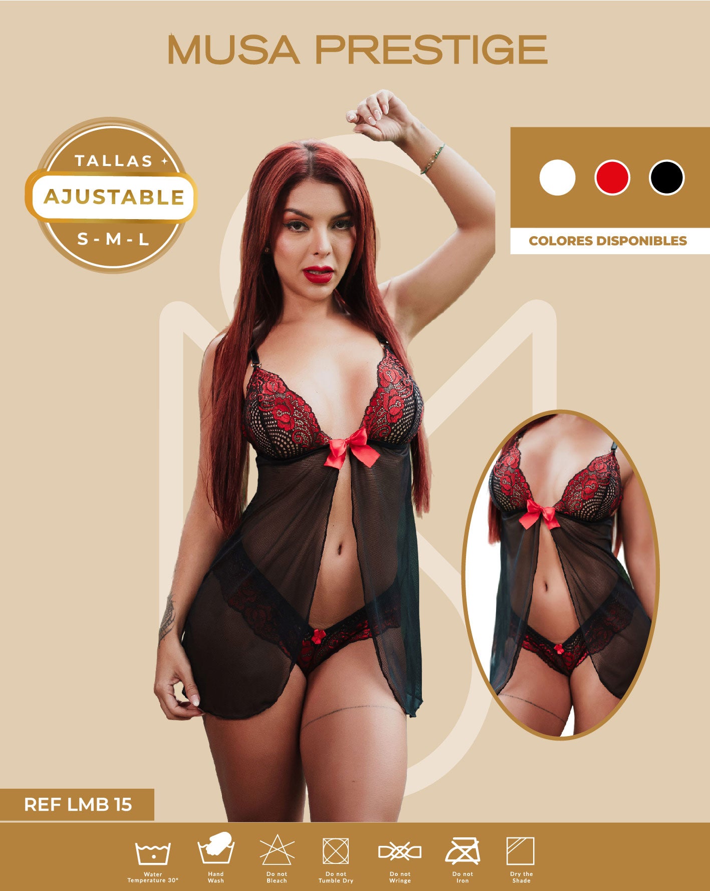 Lencería LMB 15 NEGRO ENCAJE ROJO