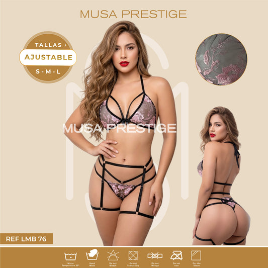 Lencería LMB 76 NEGRO ENCAJE ROSA